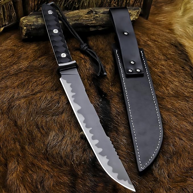BA-KOR Japan tanto DC53 Full Tang 17.2in Survival Knife with Fire Starter, 5mm Thick Blade, Jungle Fixed Blade Leather Sheath for Hunting, Camping, Bushcraft