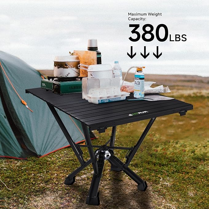 Camping Table Folding, Small Camping Table with Load 380lbs, Portable Roll up Aluminum Foldable Table with Carry Bag for Outdoor, Picnic, Camping, Black