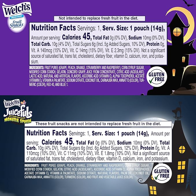 Welch’s Fruit Snacks Mixed Fruit Halloween & Juicefuls Monster Splash Variety Pack, Great for Trick or Treating, 0.5oz (Pack of 70ct)
