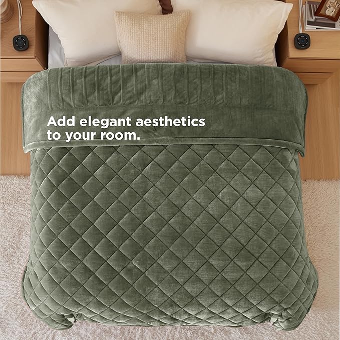 Bedsure Electric Blanket King Size - Dual Control Heated Weighted Blanket King with 10 Heat Settings, Fast Heating with 10 Time Settings (100x90 inches, Olive Green)