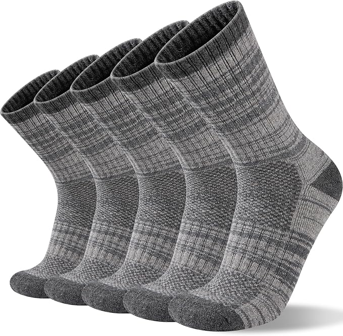 Merino Wool Hiking Socks for Men Moisture Wicking Cushion Thermal Warm Winter Crew Outdoor Boot Socks(5 Pairs)