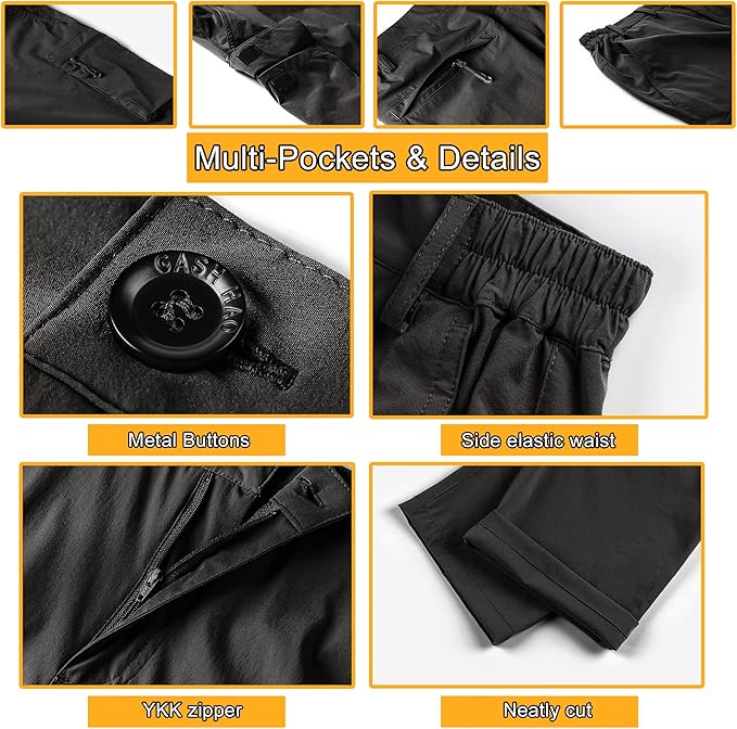 Gash Hao Mens Hiking Convertible Pants Outdoor Waterproof Quick Dry Zip Off Lightweight Fishing Pants