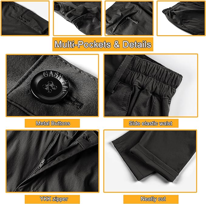 Gash Hao Mens Hiking Convertible Pants Outdoor Waterproof Quick Dry Zip Off Lightweight Fishing Pants