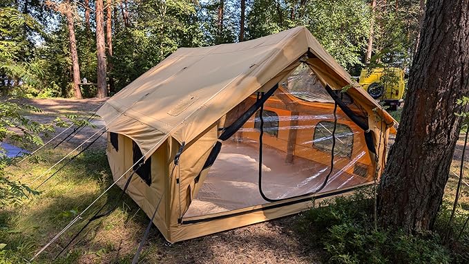 Panda Inflatable Tents for Camping with Stove Jack, Canvas Blow Up, Easy Setup Inflatable Tent, Waterproof Hot Inflatable Outdoor House, Casa de Campaña with Hand Pump