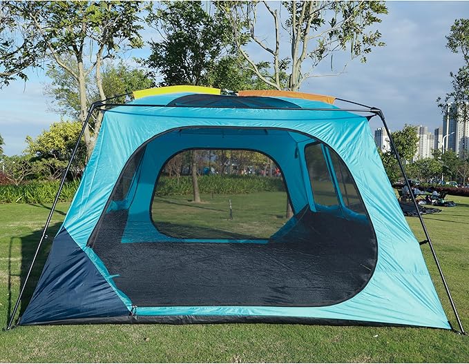 KTT Extra Large Tent 12 Person(A),Awning Family Cabin Tents,2 Rooms,3 Doors and 3 Windows with Mesh,Straight Wall,Waterproof,Double Layer,Big Tent for Outdoor,Picnic,Camping,Family Gathering。
