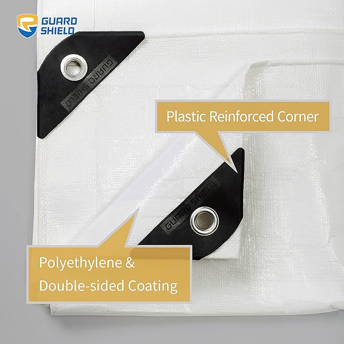 GUARD SHIELD Tarps Heavy Duty Waterproof 10x10 Feet White Poly Tarp Cover Square Outdoor Thick UV Resistant Tarpaulin with Grommets 10mil (2-Pack)
