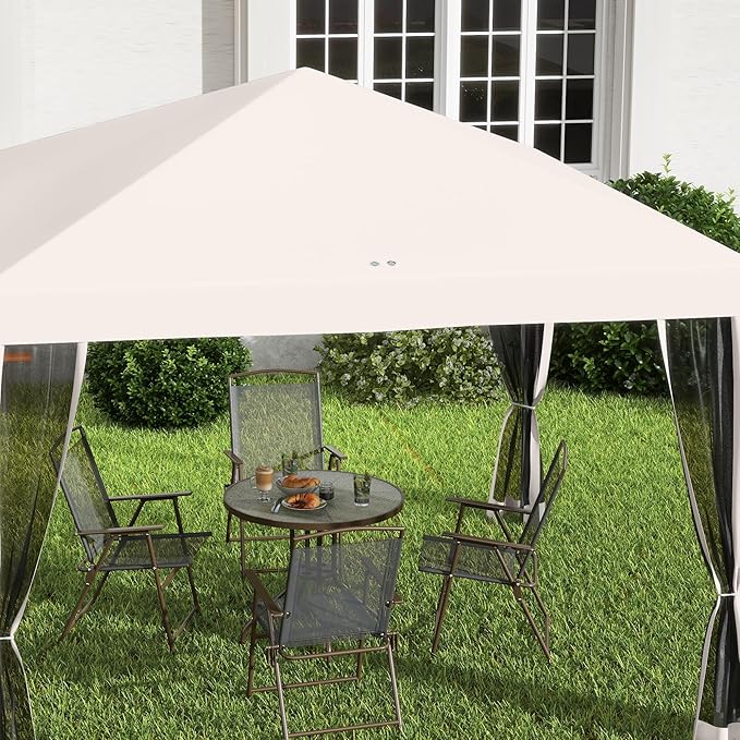 Outsunny 10' x 10' Pop Up Canopy Tent with Netting, Instant Gazebo, Screen House Room with Carry Bag, Height Adjustable, for Outdoor, Garden, Patio, Camping, Beige
