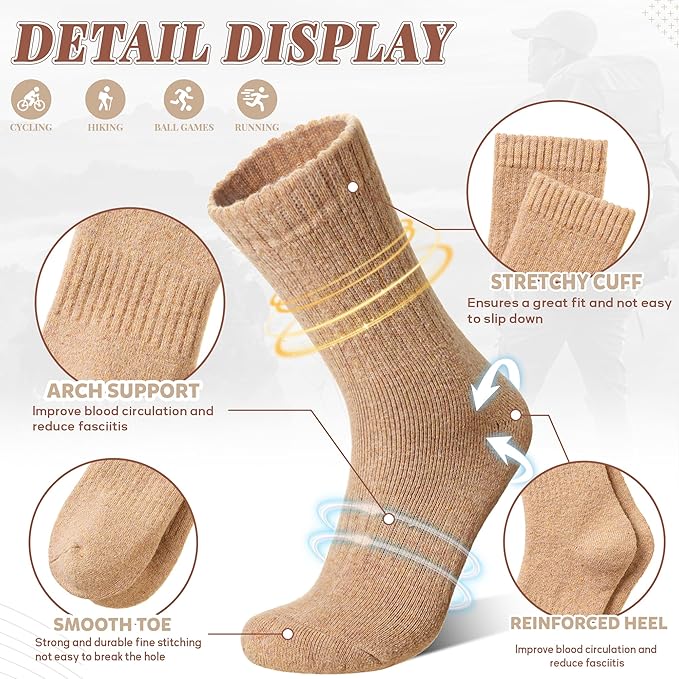 Merino Wool Socks For Women Hiking Winter Boot Thermal Warm Thick Cozy Work Crew Socks 5 Pairs