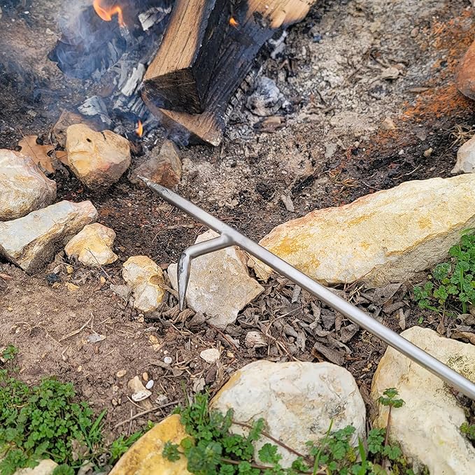Fire Poker for Fire Pit Outdoor 40in Twisted Rope Design 316 Stainless Steels Fireplace Poker for Fire Pit, Handmade Fire Pit Poker for Firewood Log Coals Campfire Wood Stove, Outdoor and Indoor Use