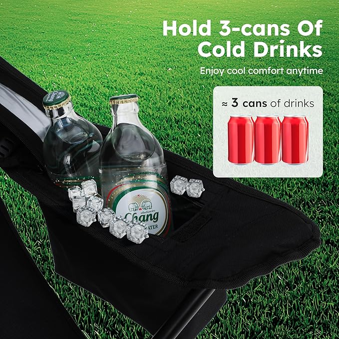 ALPHA CAMP Camping Chair 2 Pack Portable Chair with 3-Can Cooler Folding Chair with Side Pocket and Cup Holder, Collapsible for Camping, Tailgates, Beach, Fishing and Sports,2PC