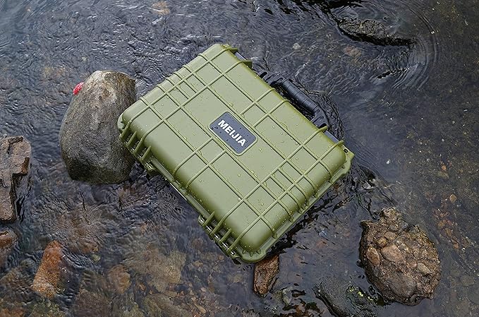MEIJIA All Weather Portable IP67 Waterproof Protective Case, Hard Camera Case with customizable foam, Perfectly Protection of Camera, Drones,Pistols,Lens,Equipments,18.5 x14.06x6.93inches (Green)