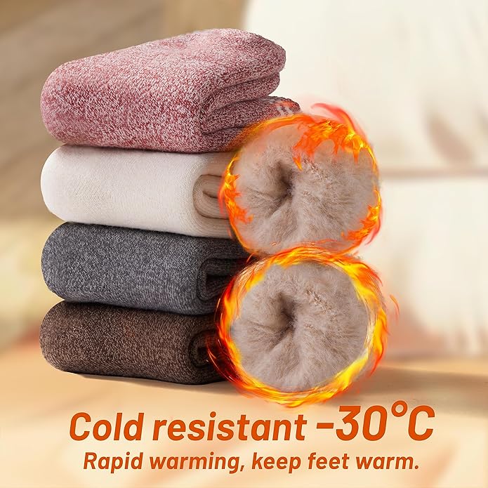 HUGSWEET Thermal Winter Socks for Women Extra Thick Insulated Heated Slipper Socks for Cold Weather 4 Pairs (Multicolor)