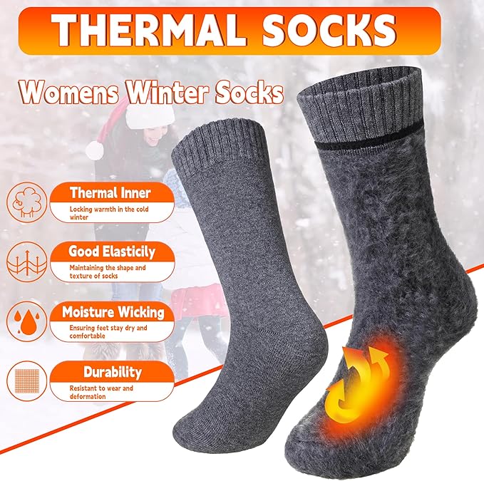 Velice Winter Warm Thermal Socks for Women Extra Thick Insulated Heated Crew Boot Socks for Cold Weather 5 Pairs