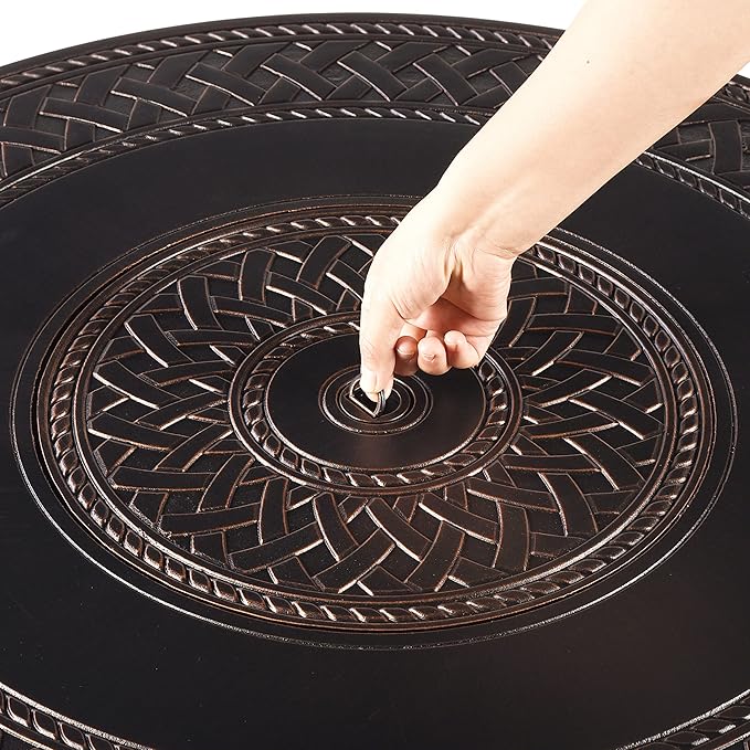Aluminum 37,0000 BTU 34 in. Round Propane Black Fire Pit Table with Fire Beads, Lid, Propane Tank Cover and Table Fabric Covers in Copper Finish