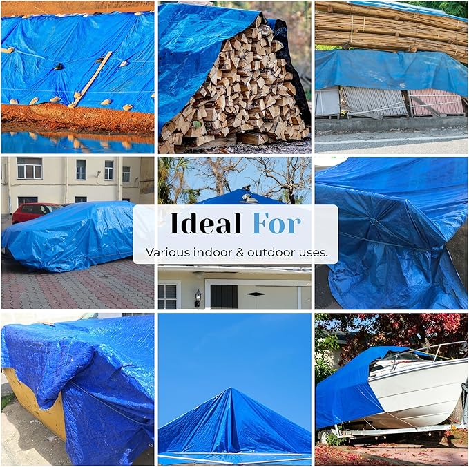 Tarps Now 80x80 ft Heavy Duty Plastic Tarp – Blue Poly Tarp, 6 MIL Waterproof Cover w/Aluminum Grommets, Reinforced Edges, Tear Resistant Polyethylene for Camping, Roofing, Construction, Outdoor Use
