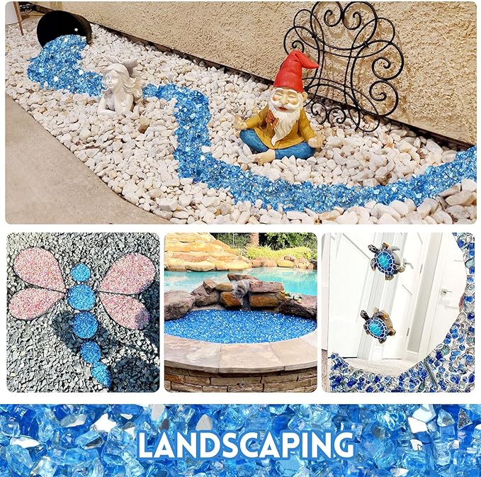 10 Pounds Fire Glass 1/4 Inch High Reflective Tempered Firepit Glass Rocks for Fireplace, Fire Pit Table, Fire Bowl and Landscaping (Pacific Blue)