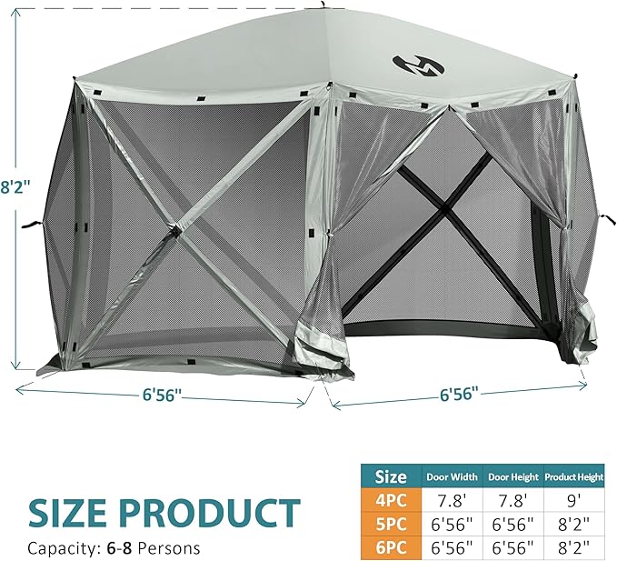 Exacme Portable Gazebo Pop up Tent for Camping, Outdoor Four Sides Pop-up Clam Screen Tent with Canopy Shelter, 1024 (6PC, Silver Grey)