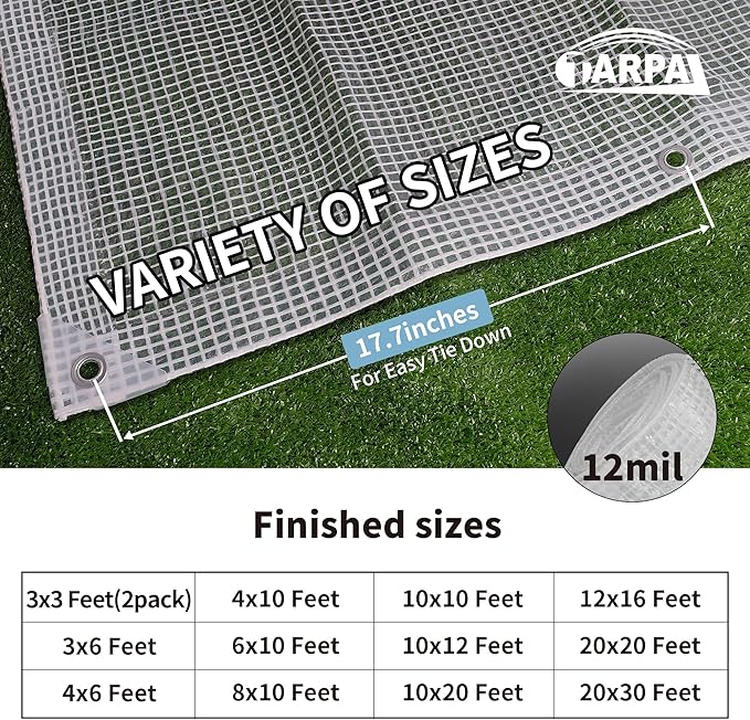 TARPAL 3'x6' Clear White Tarp Heavy Duty Waterproof 12mil with Grommets or Zip Ties for Small Greenhouse for Outdoors Garden,Farm,Chicken Coops