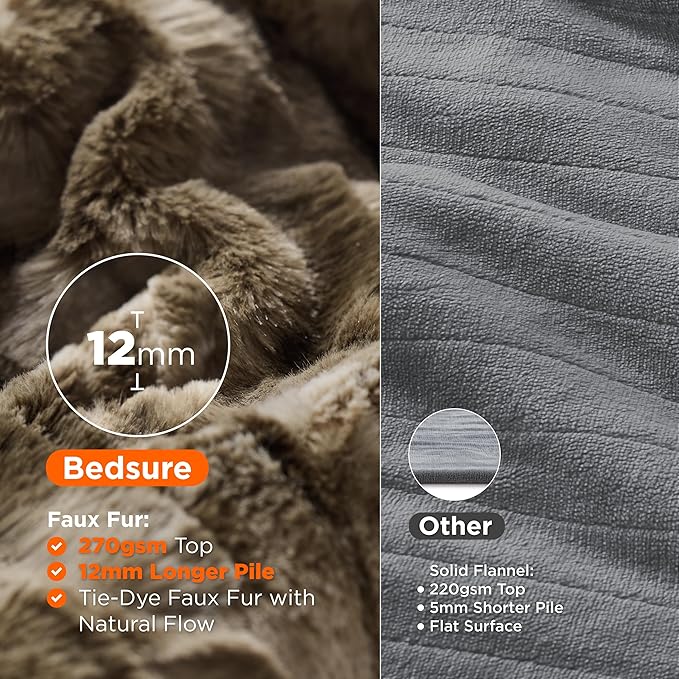 Bedsure Faux Fur Electric Blanket Queen Size, Dual Control Heated Blanket Queen, Fast Heating Blanket with 10 Heating Levels & 10 Time Settings, Cozy Gifts for Women Men (84x90 inches, Dark Chocolate)