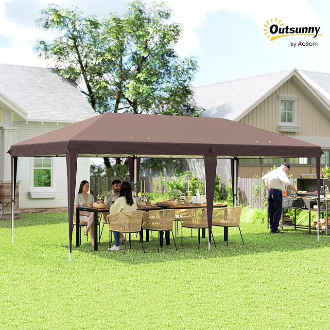 Outsunny 10' x 20' Pop Up Canopy Tent, Upgraded Heavy Duty Tents for Parties, Outdoor Instant Gazebo Sun Shade Shelter with Carry Bag, for Catering, Events, Wedding, Backyard BBQ, Coffee