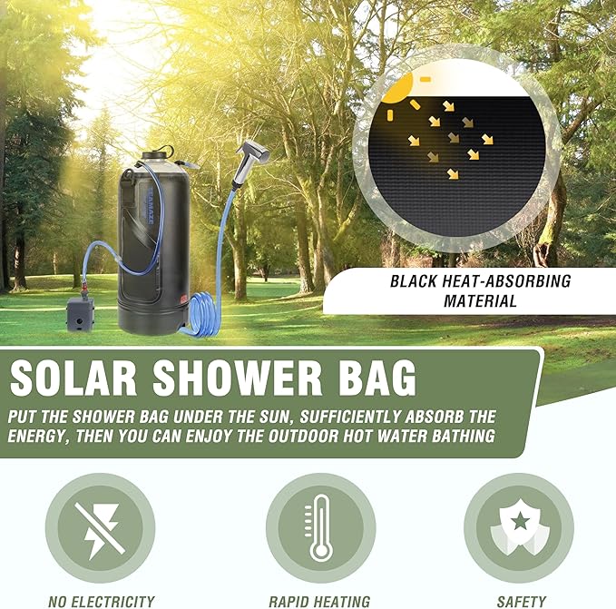 Teamaze Portable Shower,12L/3.2 Gal Solar Camping Shower Bag with Auto Pressure Pump,Portable Outdoor Shower for Camping,Beach,Hiking,RV,Pet Bath
