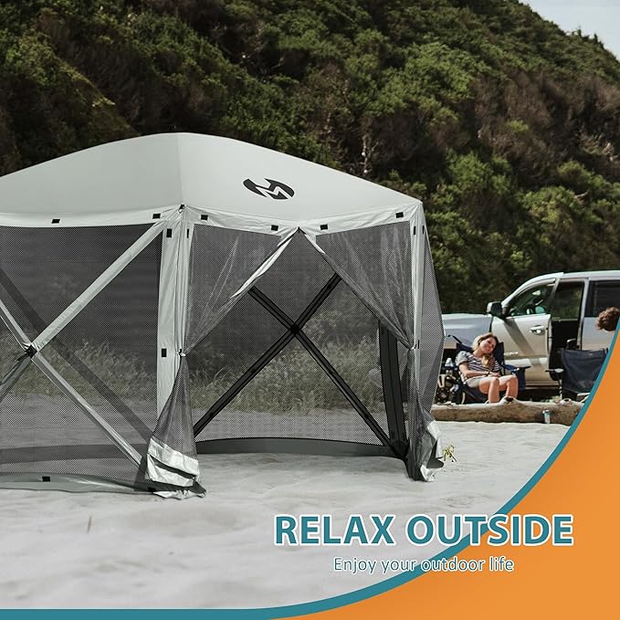 Exacme Portable Gazebo Pop up Tent for Camping, Outdoor Four Sides Pop-up Clam Screen Tent with Canopy Shelter, 1024 (6PC, Silver Grey)
