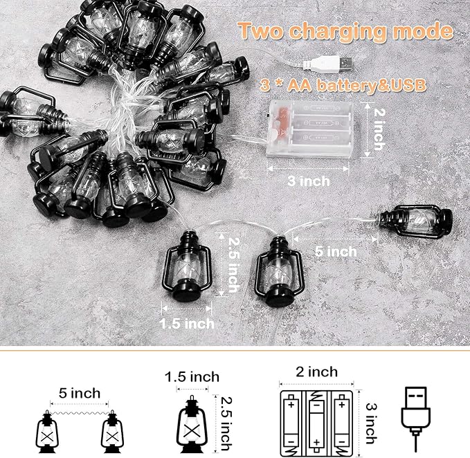 AceList Camping Lantern String Light 30 LED Camping Lights Battery and USB Operated, Happy Camper Mini Kerosene Lamp Perfect for Camping Decorations, Party, Classroom, Christmas and Travel