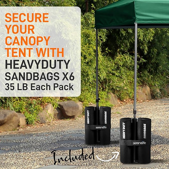 SereneLife Pop Up Canopy Tent 10x20-Commercial Instant Shelter Foldable/Collapsible Sun Shade Canopy Pop Up Tent w/Waterproof Tent Top, Portable Carry Bag & Sand Bag - SLGZ20FG (Forest Green)