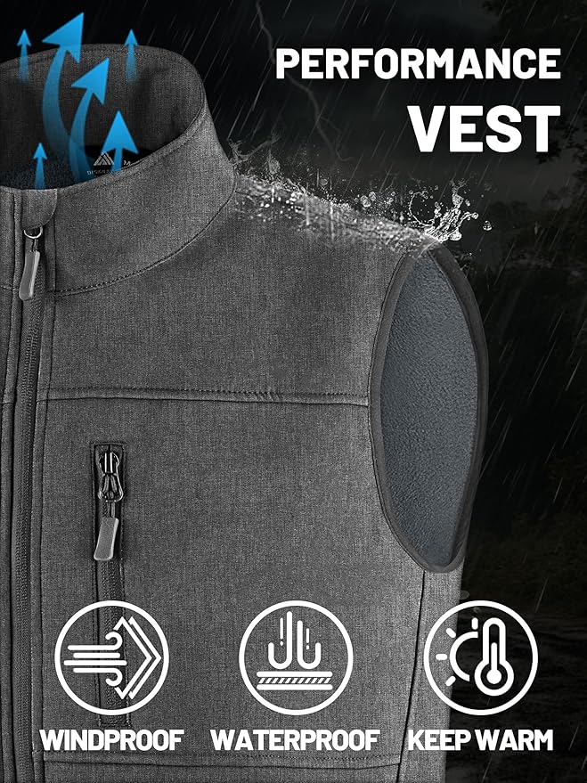 Mens Windproof Golf Vest Outerwear Fleece Lined Softshell Sleeveless Lightweight Jacket