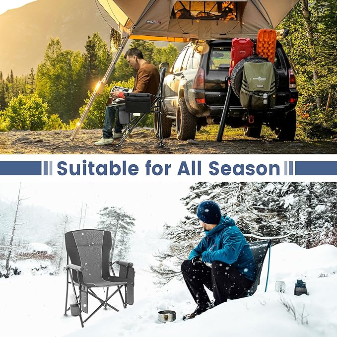 Lamberia Camping Chairs, Portable Heated Folding Chairs for Outdoor Sports, Heavy Duty Lawn Chairs for Adults Support 400lbs, Heated Camp Chair with Cup Holder,Grey(2 Battery Pack Required)