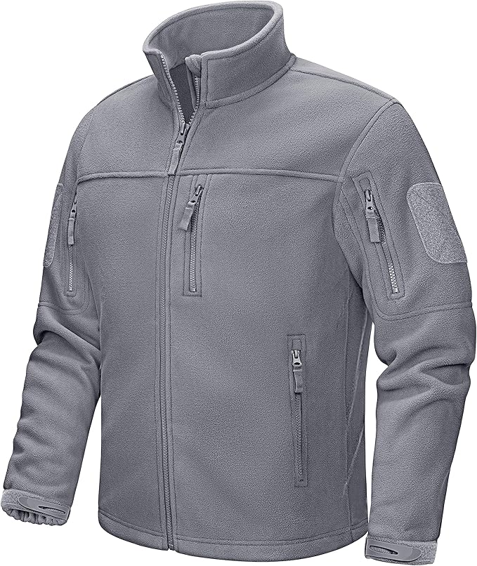 CRYSULLY Men's Fleece Jacket Tactical Full-Zip Winter Coat Jackets Multi Pockets