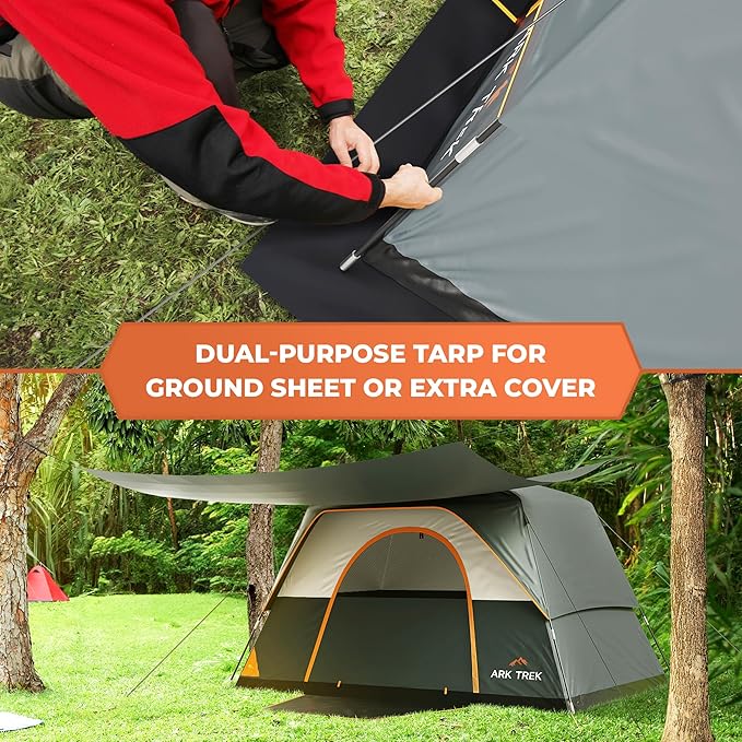 ArkTrek 6 Person Tents for Camping-Robust Family Camping Tent Cabin w Ground Sheet, Rainfly Cover, Powerport-Comfy Large Quick, Waterproof Pop up Camping Tent for Picnics Fishing Hiking