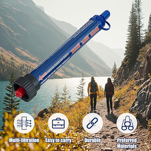 Navy Blue 1 Pack Water Filter Straw Outdoor Portable Personal Water Filter Straw Water Purifier Survival Gear and Equipment for Hiking Camping Travel and Emergency
