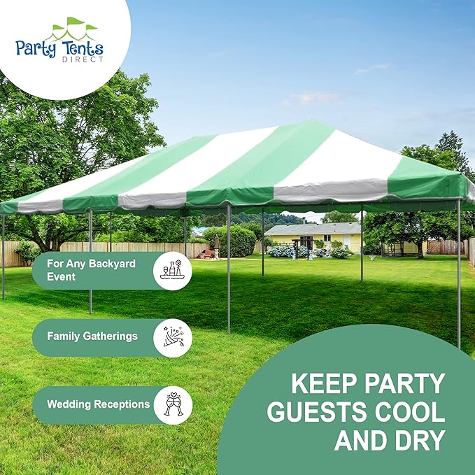 Party Tents Direct 20'x40' Weekender West Coast Tent Frame Party Tent (Green/White) PVC Top with Storage Bag - Tents for Parties, Weddings, Birthdays, Banquets, Fiestas, Workshop, Outdoor Event