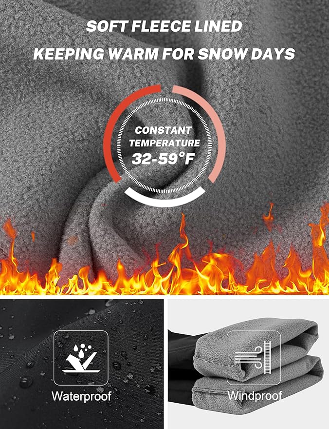 MoFiz Women's Waterproof Insulated Snow Pants Fleece Lined Winter Ski Hiking Pants Warm Outdoor Softshell with Elastic Waist