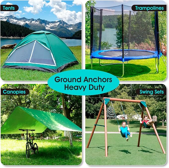 Ground Anchors Heavy Duty Spiral Screw in Trampoline Stakes, Swing Set Anchors Earth Anchor for Trampoline, Tents, Canopies, Swing Sets, Dog tie Out(8 Pack)