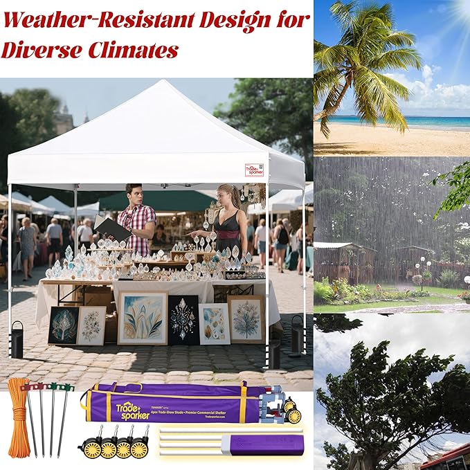 Tradesparker 10x10 Pop Up Canopy Tent,Easy up Commercial Canopy Tent Instant Shelter for Beach Events Parties Camping Market,Pop Up Canopies with LED Curtain+Casters+Weight+Stakes,Blue