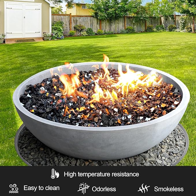 10 Pounds Fire Glass 1/2 Inch High Reflective Tempered Firepit Glass Rocks for Fireplace, Fire Pit Table, Fire Bowl and Landscaping (Onyx Black)