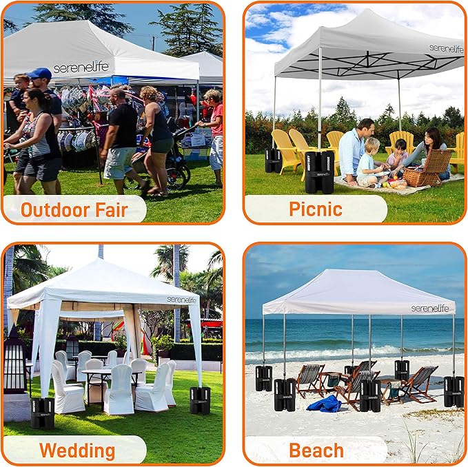 SereneLife Pop Up Canopy Tent 10x20 - Commercial Instant Shelter Foldable/Collapsible Sun Shade Pop Up Tent w/Waterproof Tent Top, Portable Carry Bag & Sand Bag - SereneLife SLGZ20W (White)