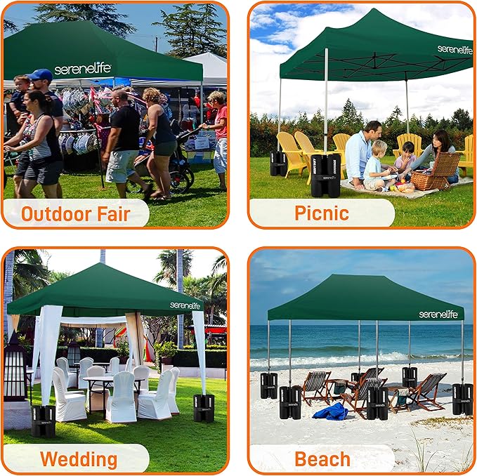 SereneLife SLGZ15FG Pop Commercial Instant Shelter-Waterproof Polyester Tent with Portable Wheeled Carry Sand Bag, 10 x 15 ft. (Forest Green), 10x15