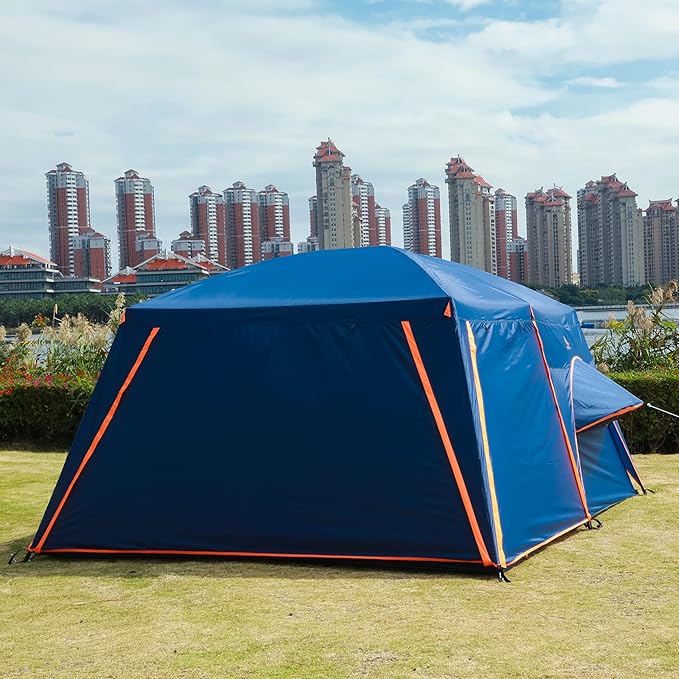 KTT Extra Large Tent 10-12-14 Person(B),Family Cabin Tents,2 Rooms,3 Doors and 3 Windows with Mesh,Straight Wall,Waterproof,Double Layer,Big Tent for Outdoor,Picnic,Camping,Family Gathering