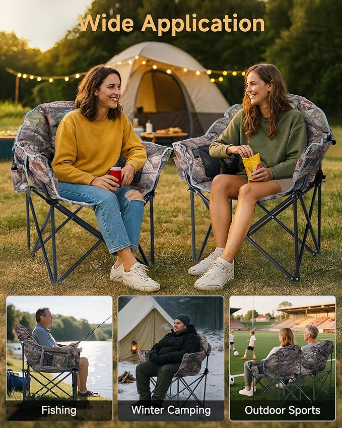 Slsy Heated Camping Chair Oversized, Outdoor Portable Heated Folding Chair, Heavy Duty 500 lbs Support, Padded Seat for Outdoor Sports, Camping, Patio, and Picnics