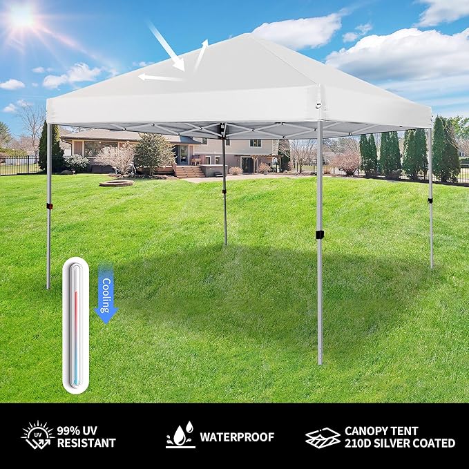 Pop Up Canopy Tent 8X8 FT,Easy Set-up Sade,Instant Shelter w/Canopy Cover,4 Ropes,Adjustable Straight Leg Heights Canopies,Outdoor Patio Tents for Parties,Commercial,Silver White