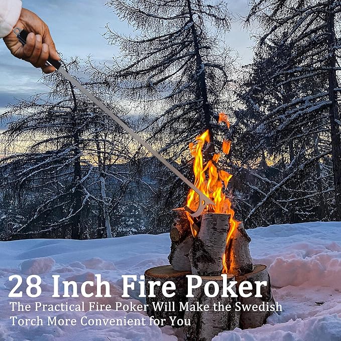 28" Firewood Tongs Set, Stainless Steel Fire Poker and Fireplace Tongs Log Grabber Set for fire pit outdoor Bonfire Wood Stove Fire Pit Use, Portable Rustproof Safely Campfire Tongs