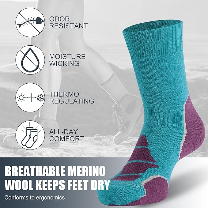 ZEAL WOOD Merino Wool Crew Hiking Socks for Women And Men with Full Cushion Moisture Wicking Walking Work Boot Socks