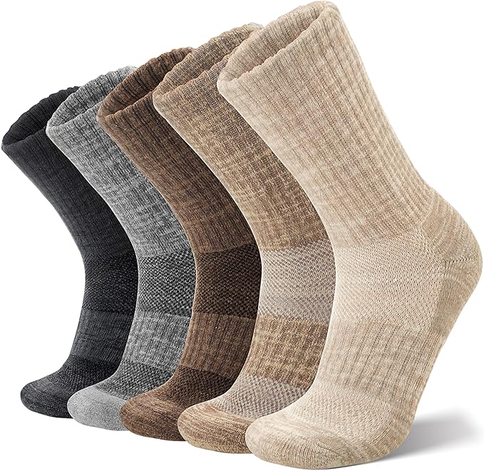 ANTSANG Merino Wool Hiking Socks for Men & Women 5 Pairs Thermal Warm Winter Thick Cushion Moisture Wicking Crew Boot Socks