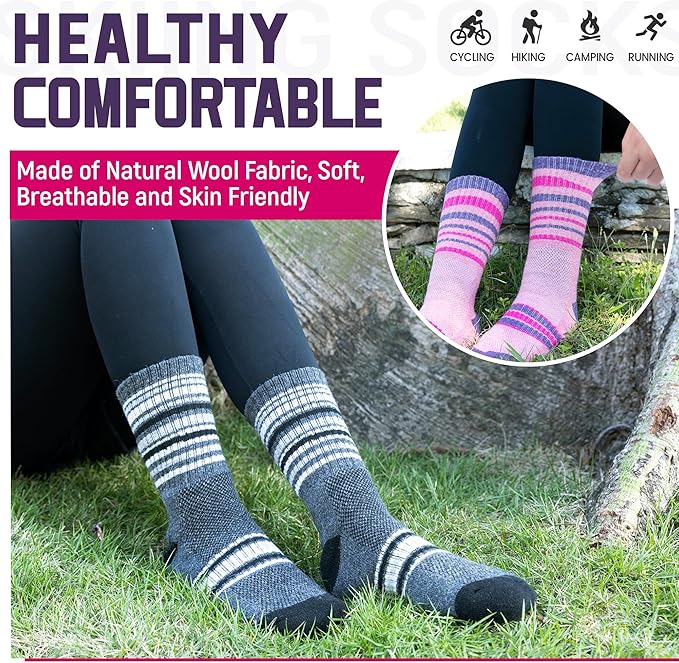 DoSmart Merino Wool Hiking Socks for Women Thermal Winter Warm Moisture Wicking Boot Work Cushion Gift Socks 5 Pairs