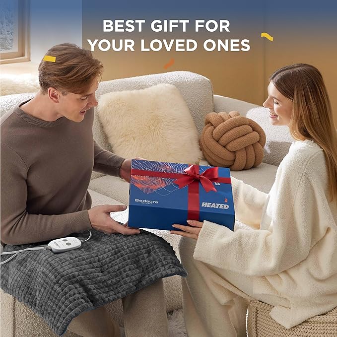 Bedsure Back Heating Pad for Neck and Shoulders, Weighted Heated Pad with Vibration, FSA Eligible Items, Birthday Gifts for Women Men Mom Men, Auto Shut Off, 5lbs 12" x 24", Navy Blue