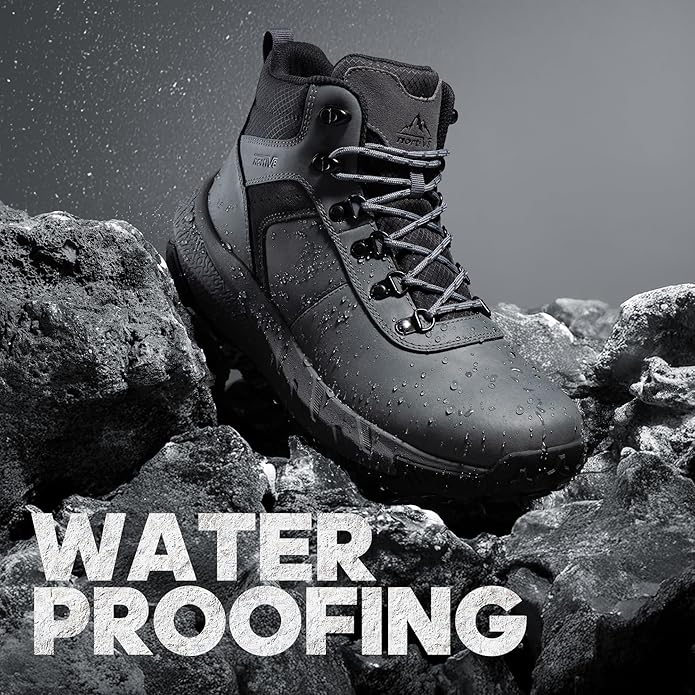 NORTIV 8 Men's Waterproof Hiking Boots Lightweight Outdoor Mid Trekking Leather Shoes DriftShield