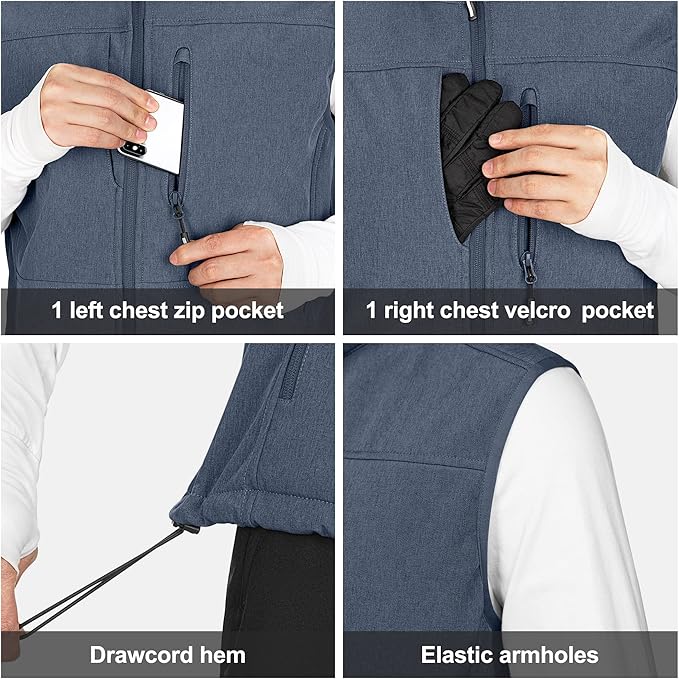Outdoor Ventures Men's Running Vest Outerwear, Lightweight Windproof Fleece-Lined Softshell Sleeveless Jacket for Golf
